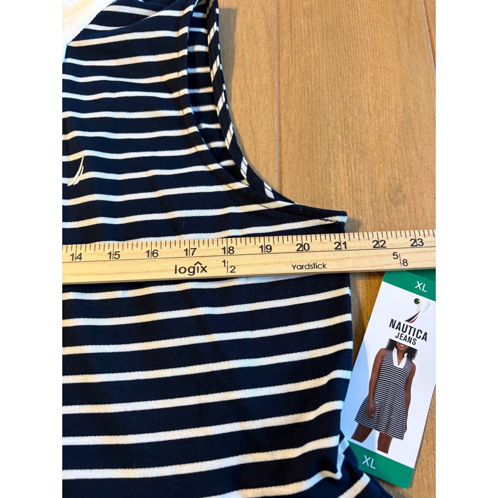 Nautica Jeans Polo Dress XL Navy White Striped Sleeveless Tiered 1844377 - Picture 9 of 11